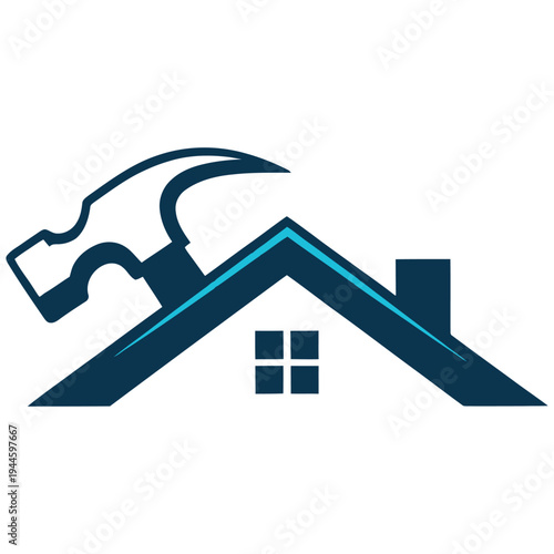 A stylized logo featuring a pickaxe and a house with a window pattern.