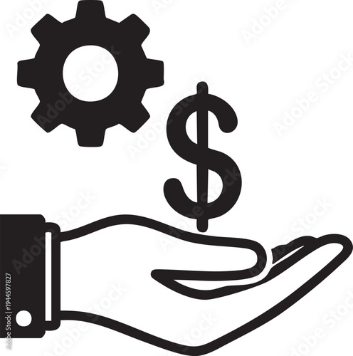 Vector icon of hand with gear and dollar symbol