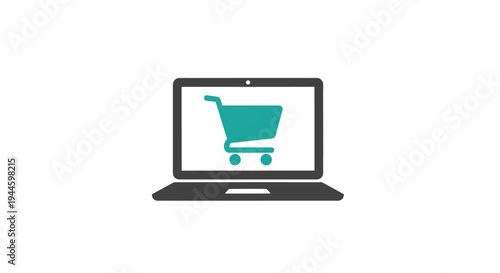 Laptop with shopping cart on screen.