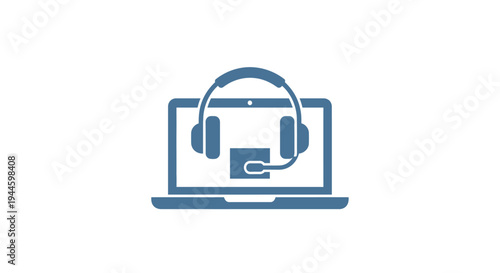 Laptop with Headphones and Cursor Icon.