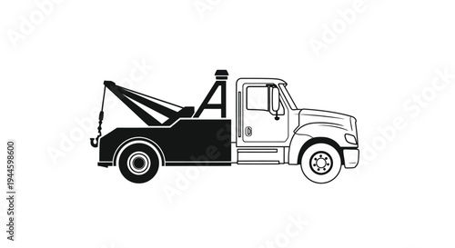 Black and white illustration of a tow truck in profile view