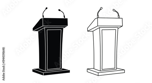 Two depictions of a black and white podium representing presentation stages