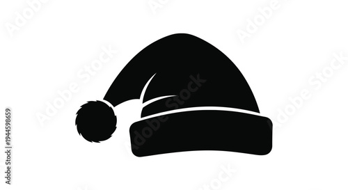 Simple black silhouette of a traditional santa claus hat with fur trim