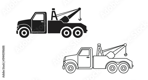 Simple black and white illustration of a tow truck vehicle
