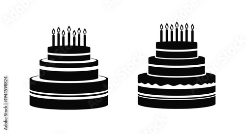 Two tiered cakes with burning candles a celebratory illustration
