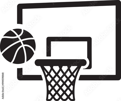 Basketball Icon, hoop, net, backboard, ball silhouette