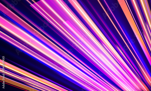 Bright straight neon beams cut across a deep black background, creating a powerful sense of motion and direction. Electric blue highlights glow intensely. A modern abstract technology illustration.