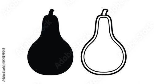 Two pears one solid black and one white outline side by side