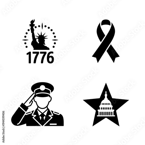 American patriotic symbols and military salute icon set