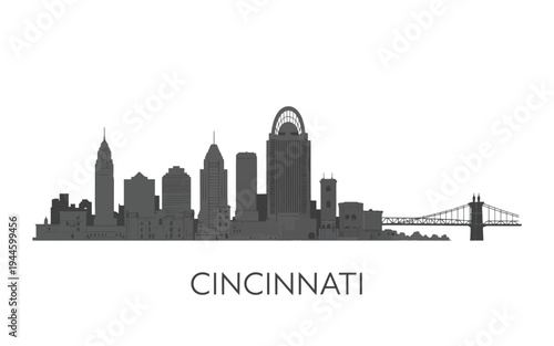 Cincinnati city skyline with bridge and buildings  urban landscape silhouette