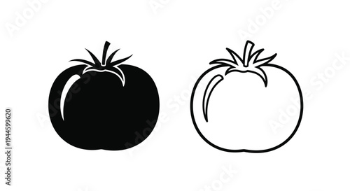 Two tomato illustrations one black one white with simple line details