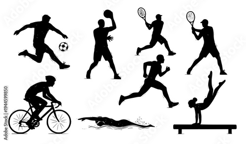 Hand Drawn Sports Silhouette Vector Pack with Athletes in Action