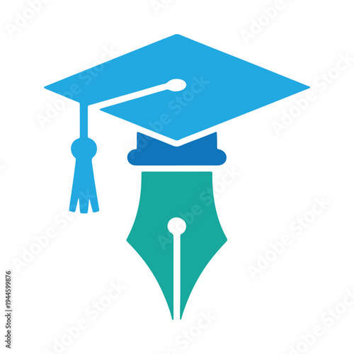 Graduation cap placed atop a quill pen symbolizing education and writing tradition