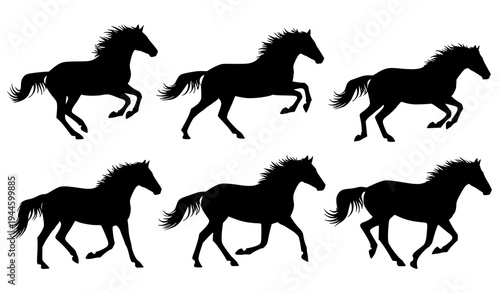 Running Horse Black Silhouette Vector Set for Equestrian and Wildlife Design