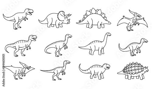 Dinosaur Animal Outline Icon Pack Prehistoric Vector Collection