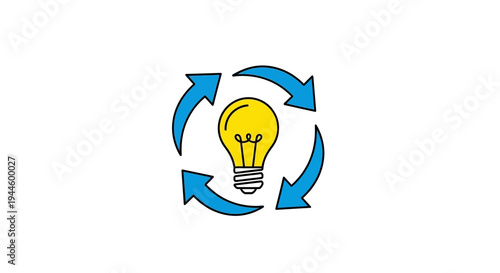 Light Bulb Surrounded by Circular Arrows.