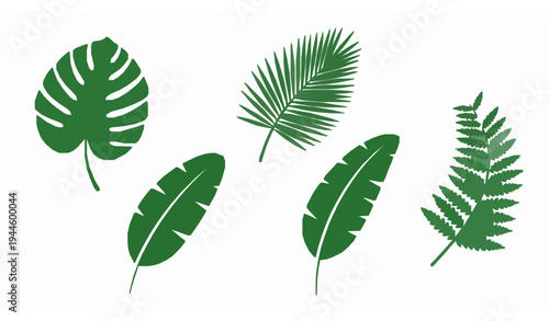 Minimal Decorative Four Green Tropical Leaf Vector Icons