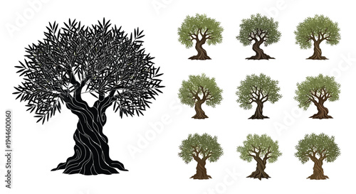 Collection of olive trees in varying styles and arrangements