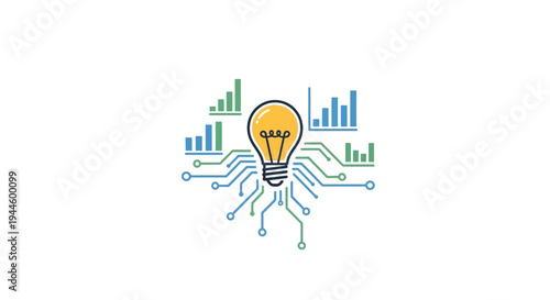 Lightbulb with Circuit Board and Graphs.