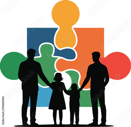 Family Forming Puzzle Piece Autism Support Silhouette