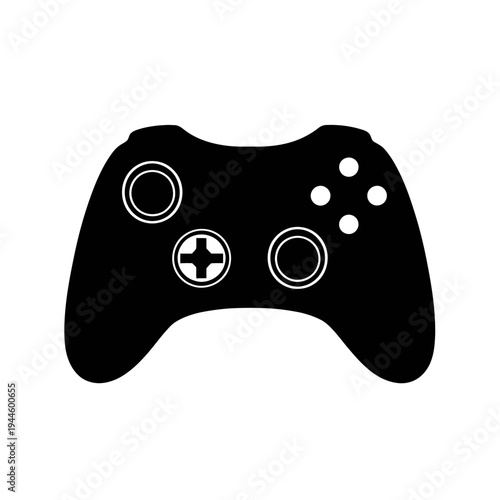 Black silhouette of a modern game controller on a white background.
