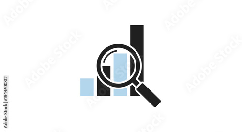Magnifying glass on bar chart graph.