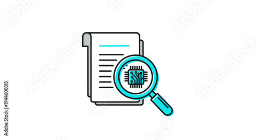 Magnifying glass on document with code.