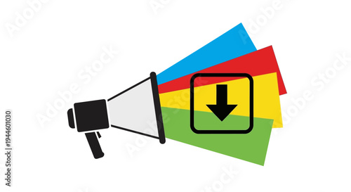 Megaphone with colorful speech bubbles.