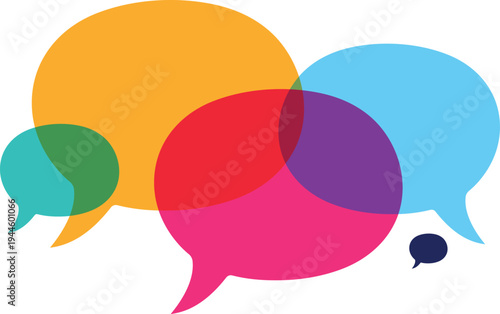 Overlapping colorful speech bubbles in a dynamic composition communication conversation dialogue
