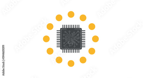 Microchip with yellow dots around it.