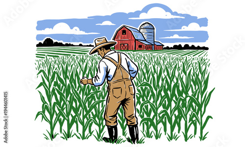 Fresh harvest vibes. Local farm field. Organic corn crop, rural barn design, vintage agriculture t-shirt print.