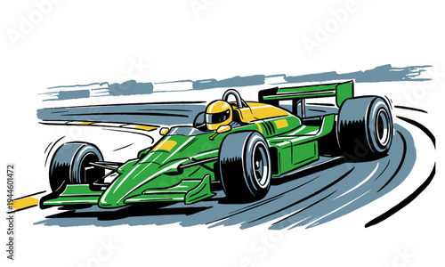 Grand prix speed. Racing car illustration for t-shirt print, sticker, or poster. Extreme velocity motorsport club.