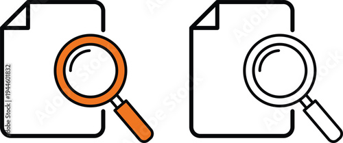 Two of a document with a magnifying glass one orange one black magnifying glass comparison
