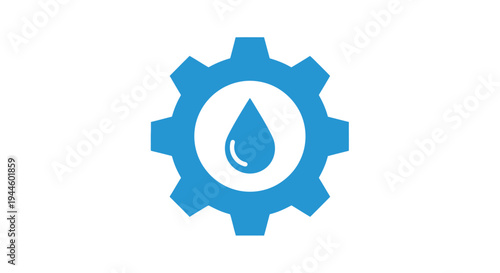 Blue gear icon with a white center displaying a water droplet