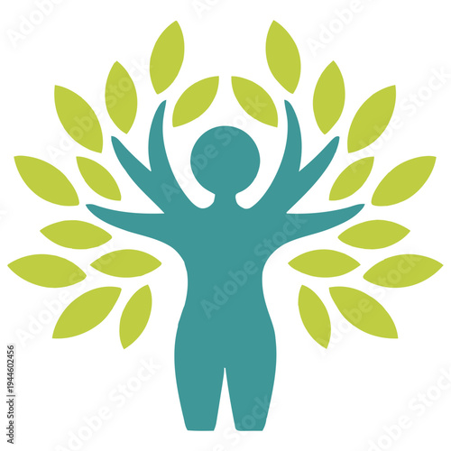 Human silhouette integrated with tree leaves symbolizing unity with nature