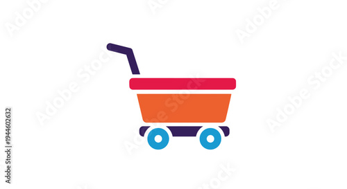 A colorful flat design illustration of a shopping cart icon