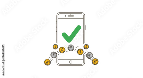 Mobile phone with green check mark.