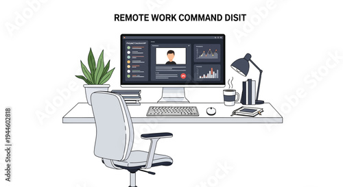 Modern Office Desk with Computer Monitor.