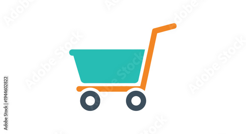 Simple illustration of a teal shopping cart with an orange handle