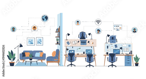 Modern Office Workspace with Computer Equipment.