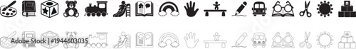 Early childhood development. Set of vector icons of preschool education.