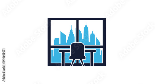 Office Chair Facing City View Window.