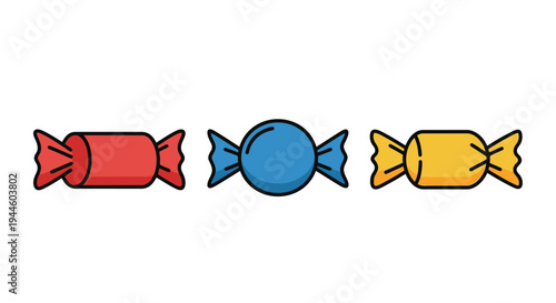 Colorful candies arranged in a row with simple illustrative design