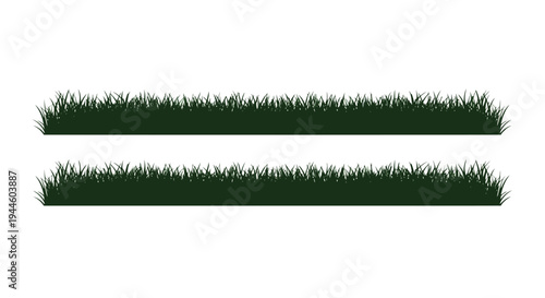 Two rows of vibrant green grass isolated on a white background