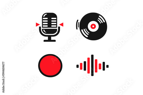 A set of four audio recording and music production icons featuring a
