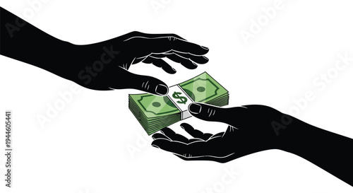 Hands exchanging us currency representing a transaction or payment