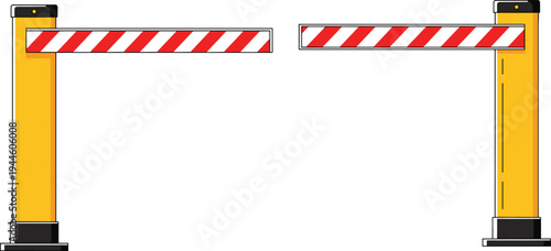 Automatic parking barrier gate with striped boom arm vehicle access control system security entrance checkpoint vector illustration isolated design