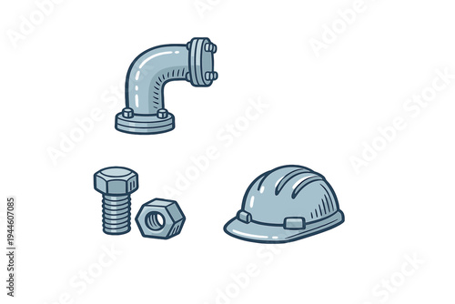 A set of industrial vector icons featuring a curved pipe with
