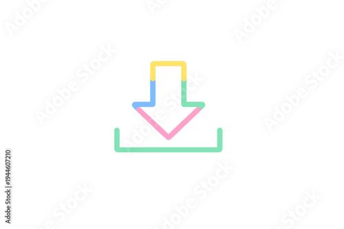 A colorful download icon featuring a downward-pointing arrow and a