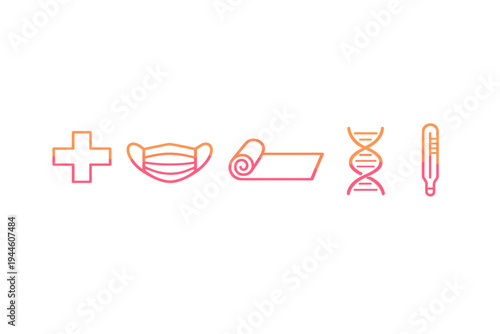 A collection of five medical and wellness icons featuring a cross